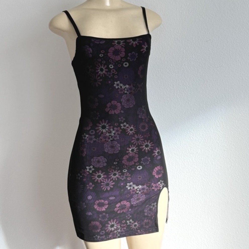 Current Mood Know My Worth Slip Mini Dress XS Floral Whimsigoth Grunge Mesh